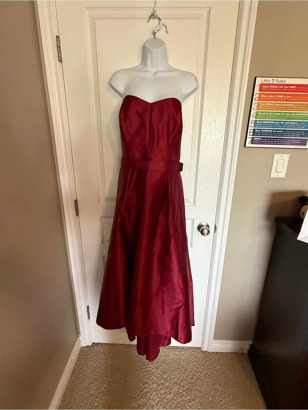 ALFRED SUNG Strapless Wine-Red A-Line Evening Dress